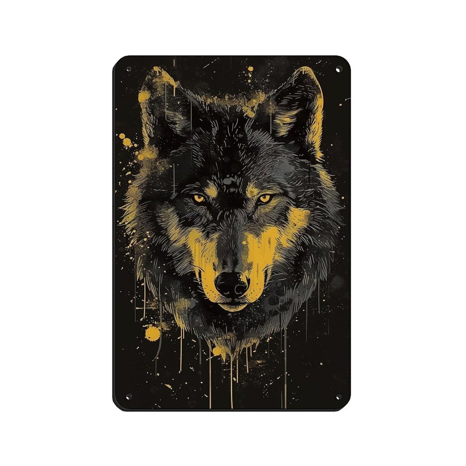 Lxwnze 20L X 30W Cm Surreal Wolf Painting Poster Retro Poster Metal Tin Sign Chic Art Retro Iron Painting Bar People Cave Cafe Family Garage Poster Wall Decoration 8X12inch(20X30cm)