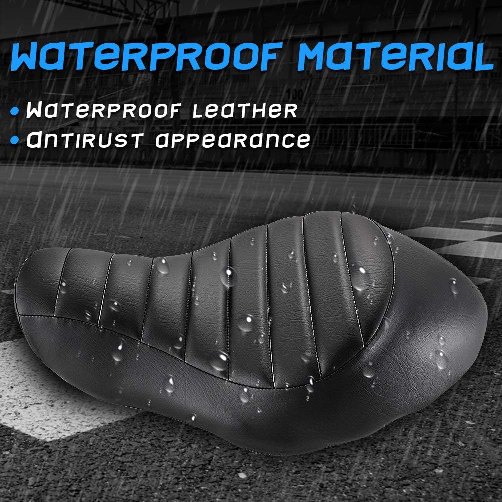 KATUR Motorcycle Seat Cushion Synthetic Leather Retro Driver Vintage Cafe Racer Solo Seat Cushion Pad Saddle Compatible with HarleyXL883N XL883L XL883X 2005-2013 (Horizontal Line Black)