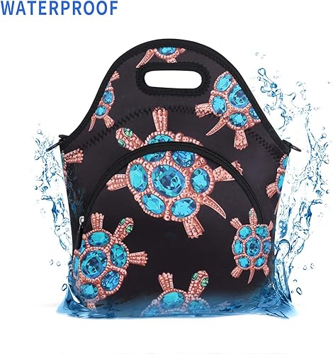 Miniatura 8 de Violet Mist Lonchera de neopreno aislada, bolsa de almuerzo con diseño de dinosaurio, grandes bolsas térmicas con bolsillo extra, correa de hombro