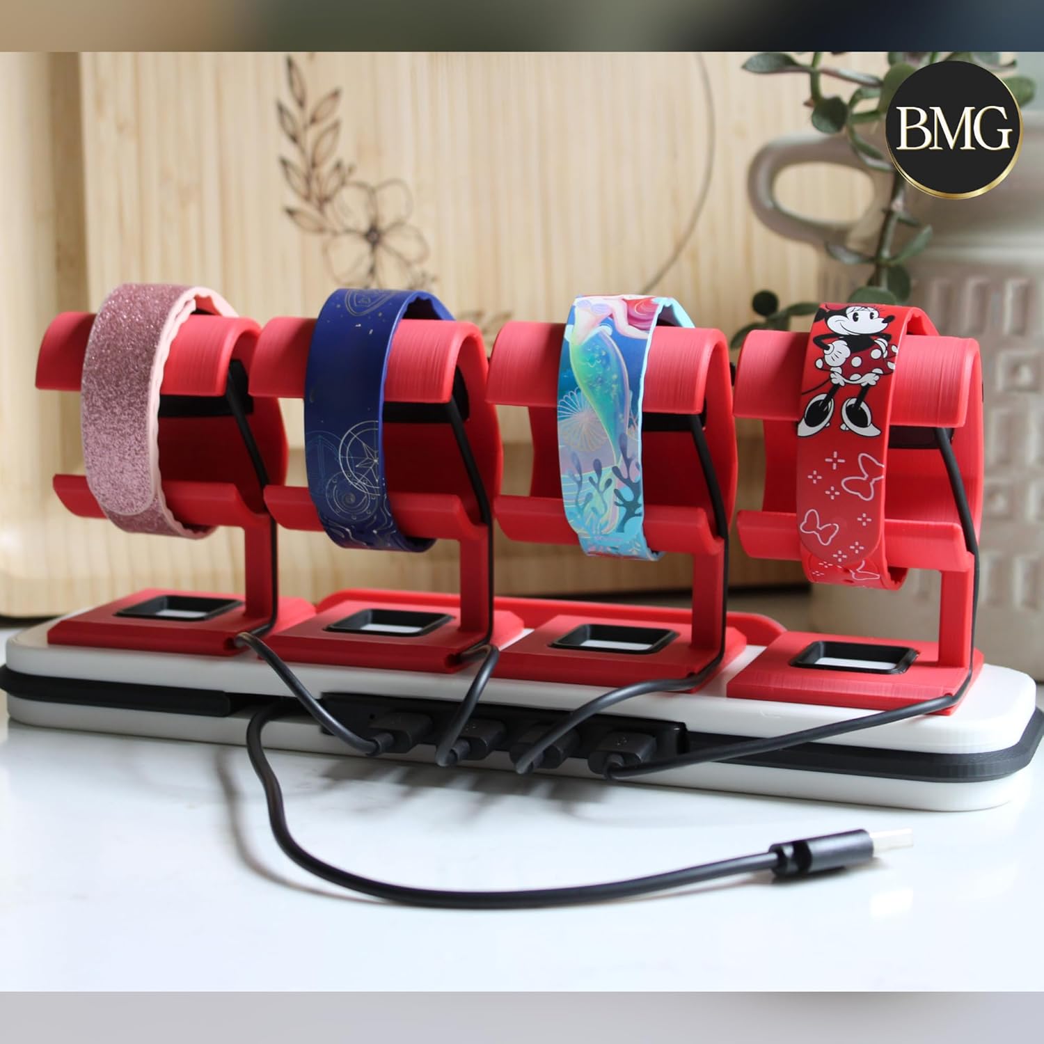 Customizable MagicBand Charging Station Compatible with Disney’s MagicBand+ (White & Black & Red, x3)