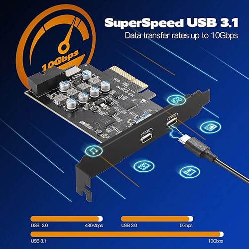 Miniatura 3 de Tarjeta PCIE USB C de 10 Gbps con tipo E interno a tipo C y tarjeta de expansión de cabezal USB de 19 pines, adaptador de panel frontal PCI Express