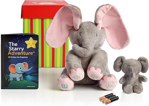 Miniatura 46 de Dimple Kaia Peek A Boo Elefante de juguete, animal de peluche interactivo con orejas móviles, animal de peluche musical para bebés y niños pequeños