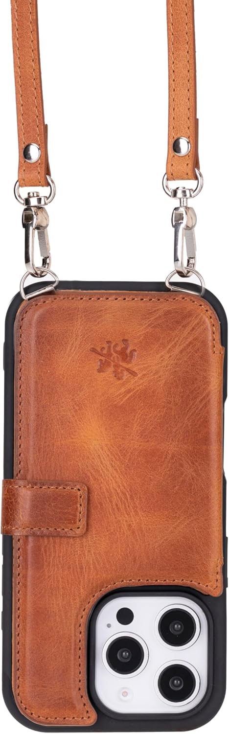 Venito Fermo Premium Leather Crossbody Phone Case with Detachable Strap and Wallet for iPhone 16 Pro Max | Secure Magnetic Closure, Stylish Hands-Free Design, RFID, Luxury Case, 6.9" Antique Brown