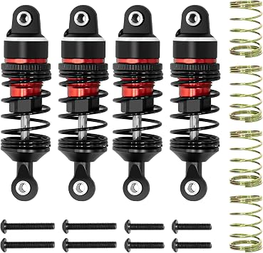 LRFHL Aluminum RC Shock Absorber Front Rear Adjustable Springs Shock Damper Upgrade Part for Traxxas 1/16 Mini Slash BL-2S 4x4 Short Course Truck 108164-1 4PCS, Red