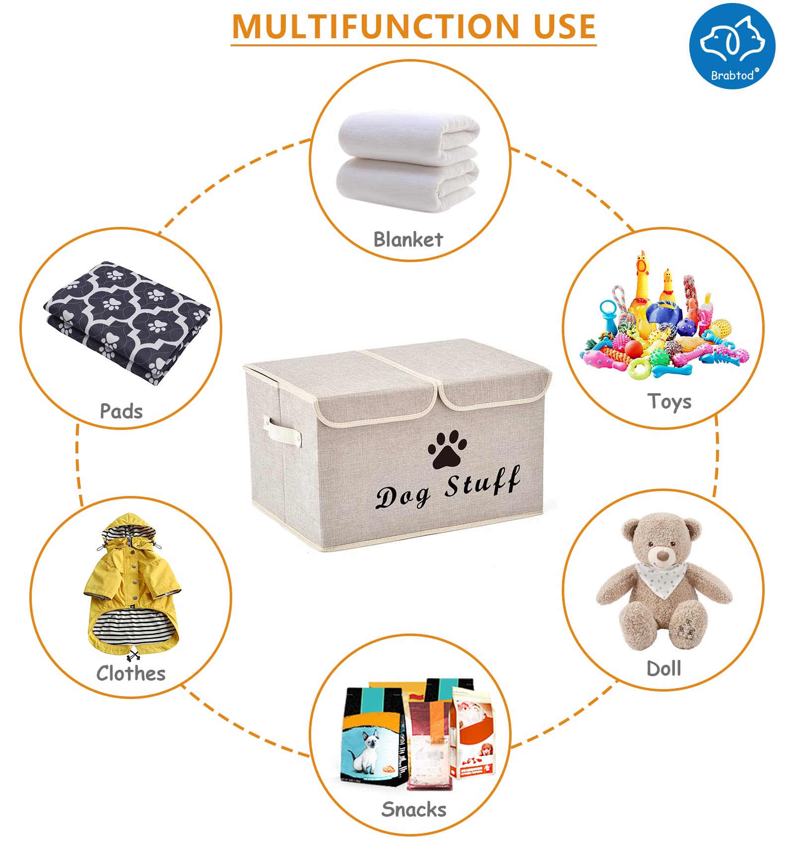Caja grande de almacenamiento de juguetes para perros, cesta de almacenamiento de lona con tapa, contenedor plegable de lino, ideal para organizar juguetes de perros y gatos y cosas de