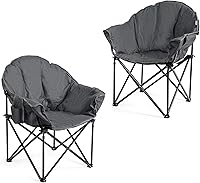Vista 11 de Giantex Silla de camping portátil, silla plegable para exteriores con platillo de luna para césped con asiento acolchado suave, portavasos y bolsa