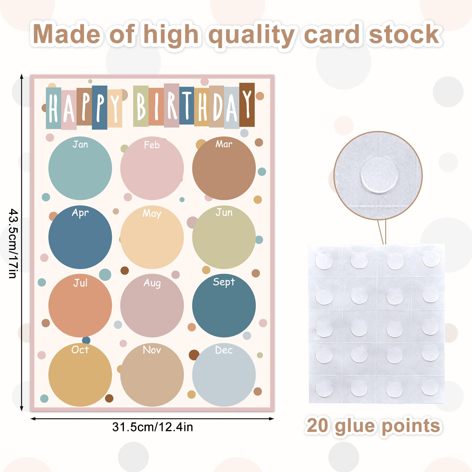 JarThenaAMCS 2 Stück Happy Birthday Poster Chart Boho Farbkreise Punkte Geburtstag Kalender Poster Klassenzimmer Pinnwand Dekor für Vorschule Kindergarten Schulbedarf