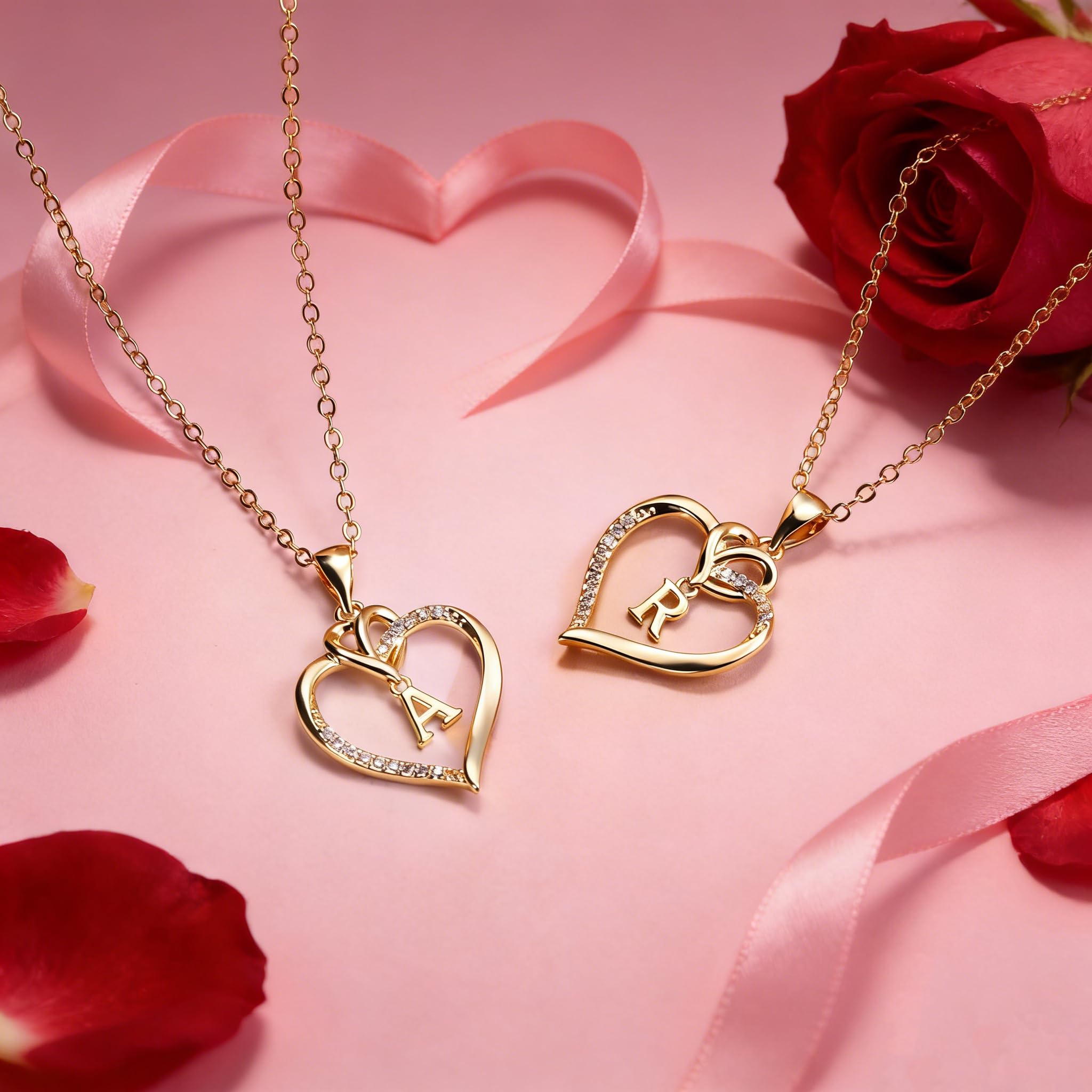 TINGN Collar Regalos para Mujer Niña, Chapado en Oro de 14 Quilates/Chapado en Oro Blanco Collar Inicial Mujer Circonitas Colgante de Corazón Cadena Aniversario de Mujer Regalos Joyas de Mujer Niña