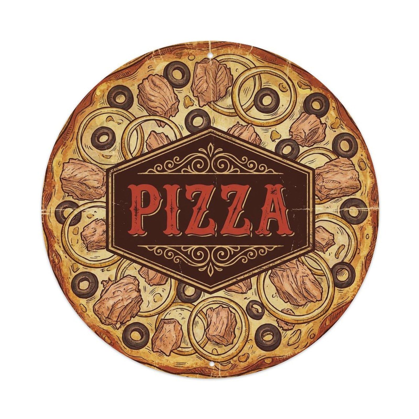 Yrnq 8X8inch Vintage Style Vintage Pizza Tuna Olive Onion Food Decoration Metal Tin Sign