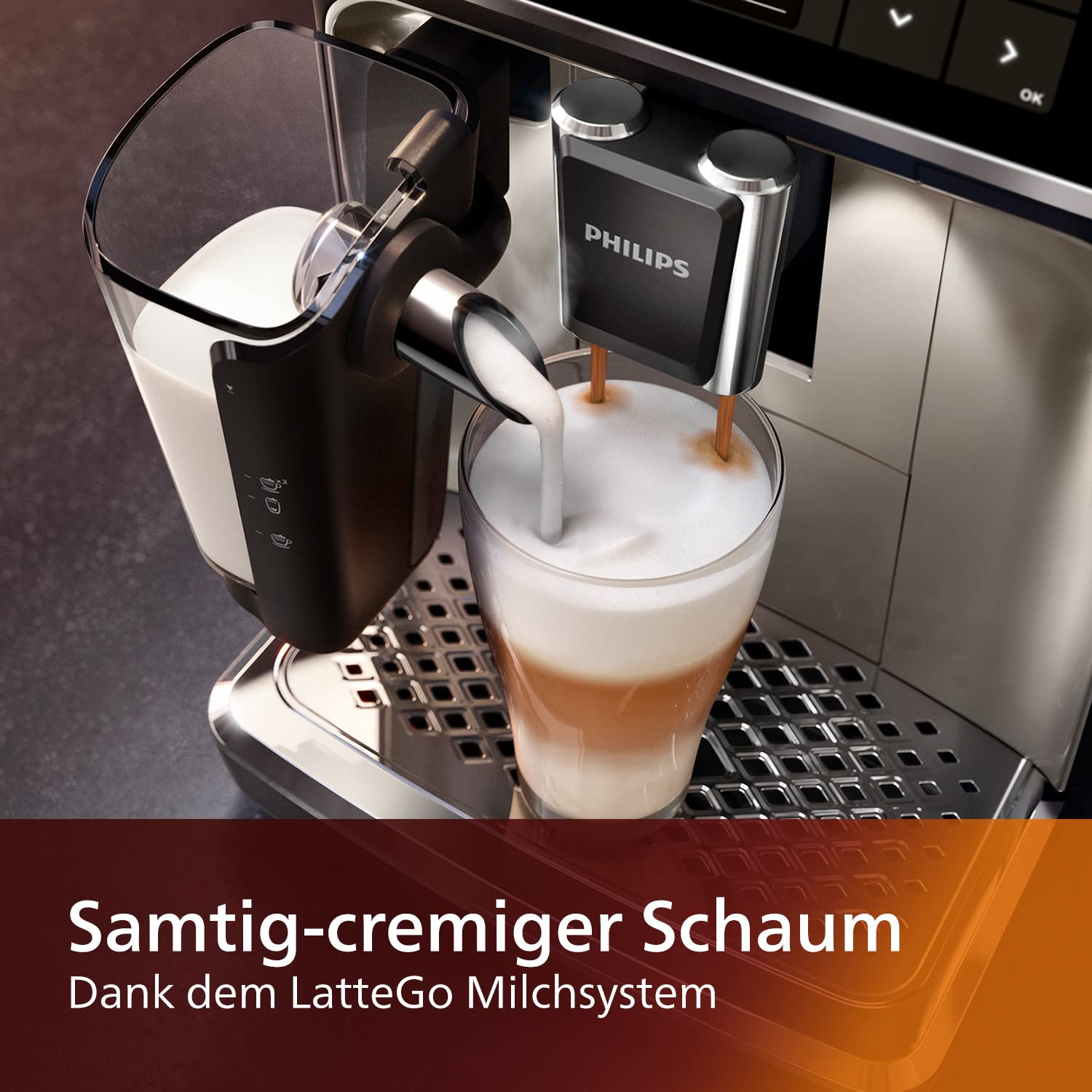 PHILIPS Serie 5400 Kaffeevollautomat LatteGo EP5447/90 12 Getränke Touchscreen Chrom-Finish