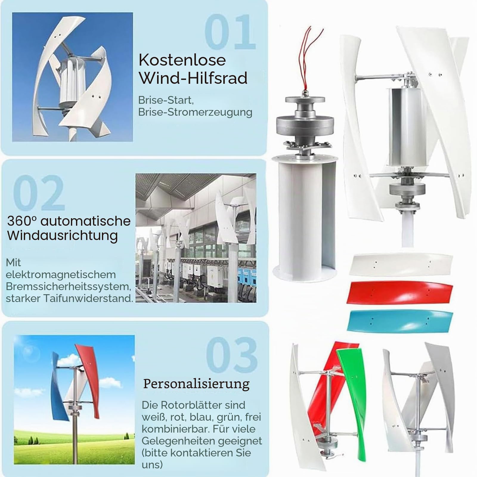 6000W,8000W,10000W,12000W,15000W Windkraftanlage-Generator, 3 Blätter Low Noise 12V/ 24V/ 48V Generator Windmühle Mit Controller Für Outdoor Hof Nutzung Und Wind Turbine,15000W-48V