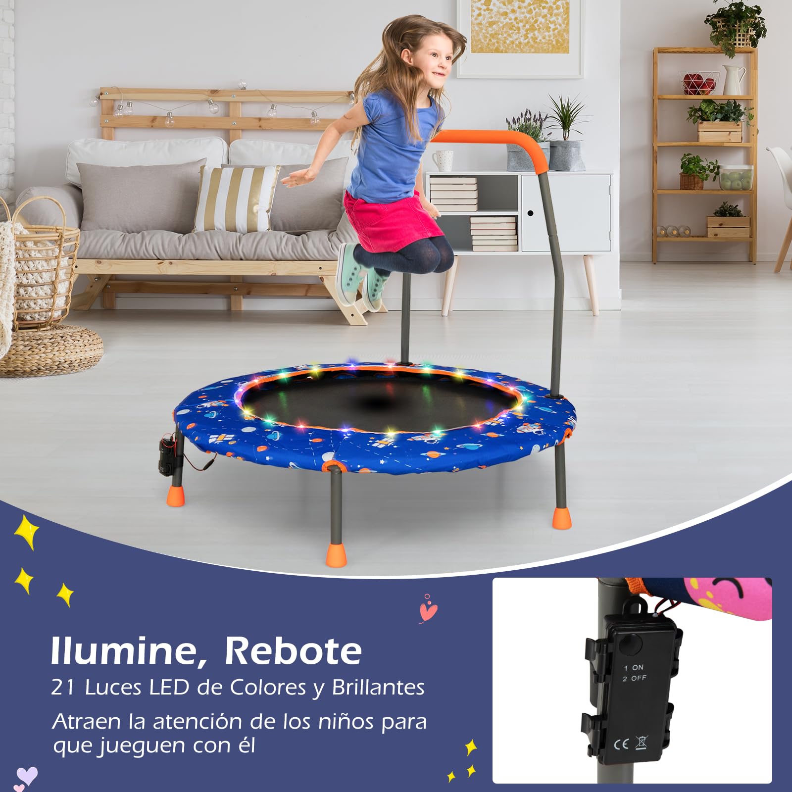 COSTWAY Trampolín para Niños de 92 cm, Mini Trampolín con Manija de Seguridad, Alfombra de Salto Redonda & Cubierta Protectora, Trampolín Infantil de 3 a 6 años para Interior