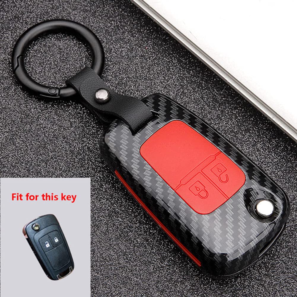 Custodia Chiave Auto In Fibra Di Carbonio ABS Per Opel/Chevrolet - 2 Pulsanti, Rosso Carbonio, Antigraffio