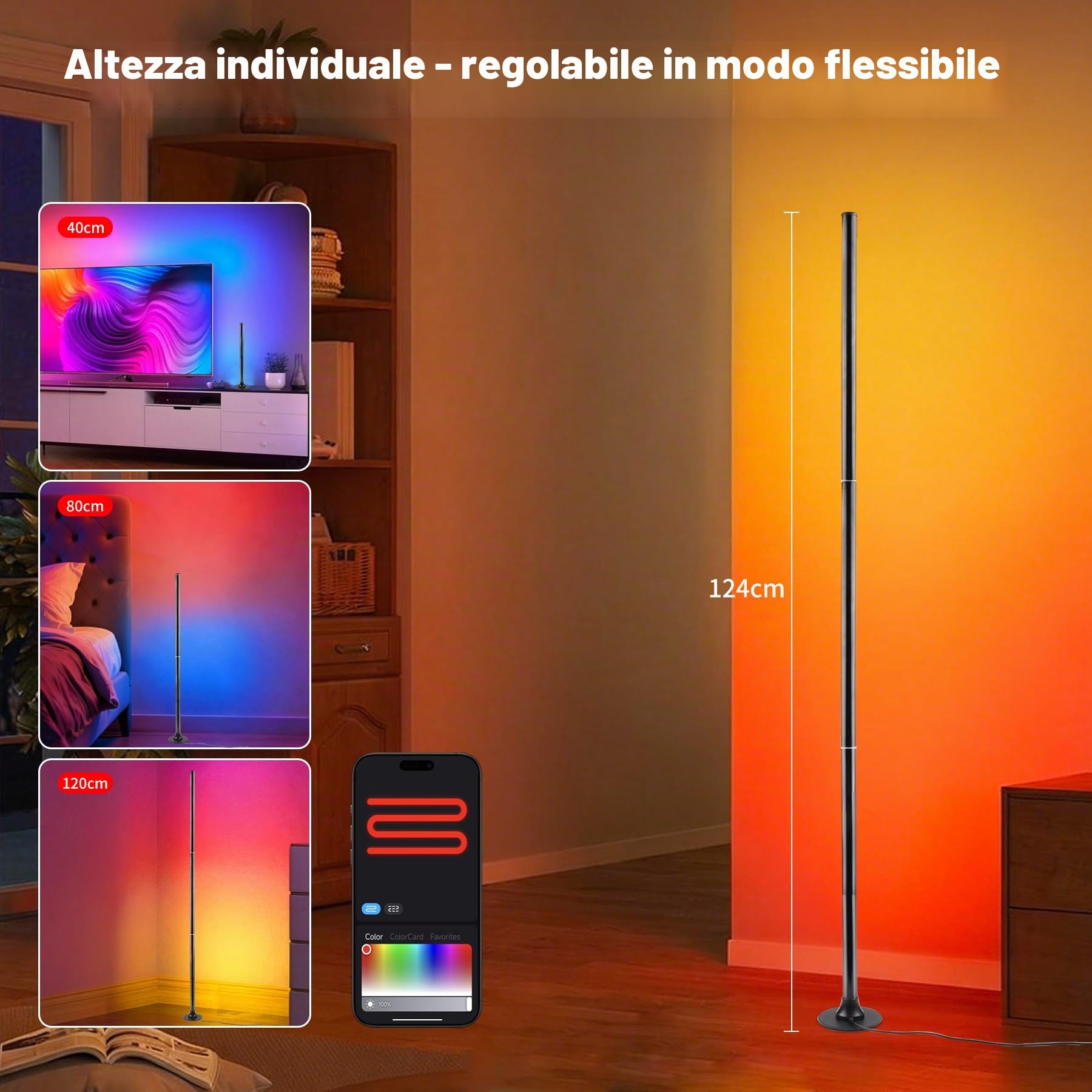 Lampada da Terra LED RGB, 2 Pezzi, 120 cm, 16 Milioni di Colori, Controllo tramite App e Telecomando, Sincronizzazione Musicale, per Soggiorno e Camera da Letto
