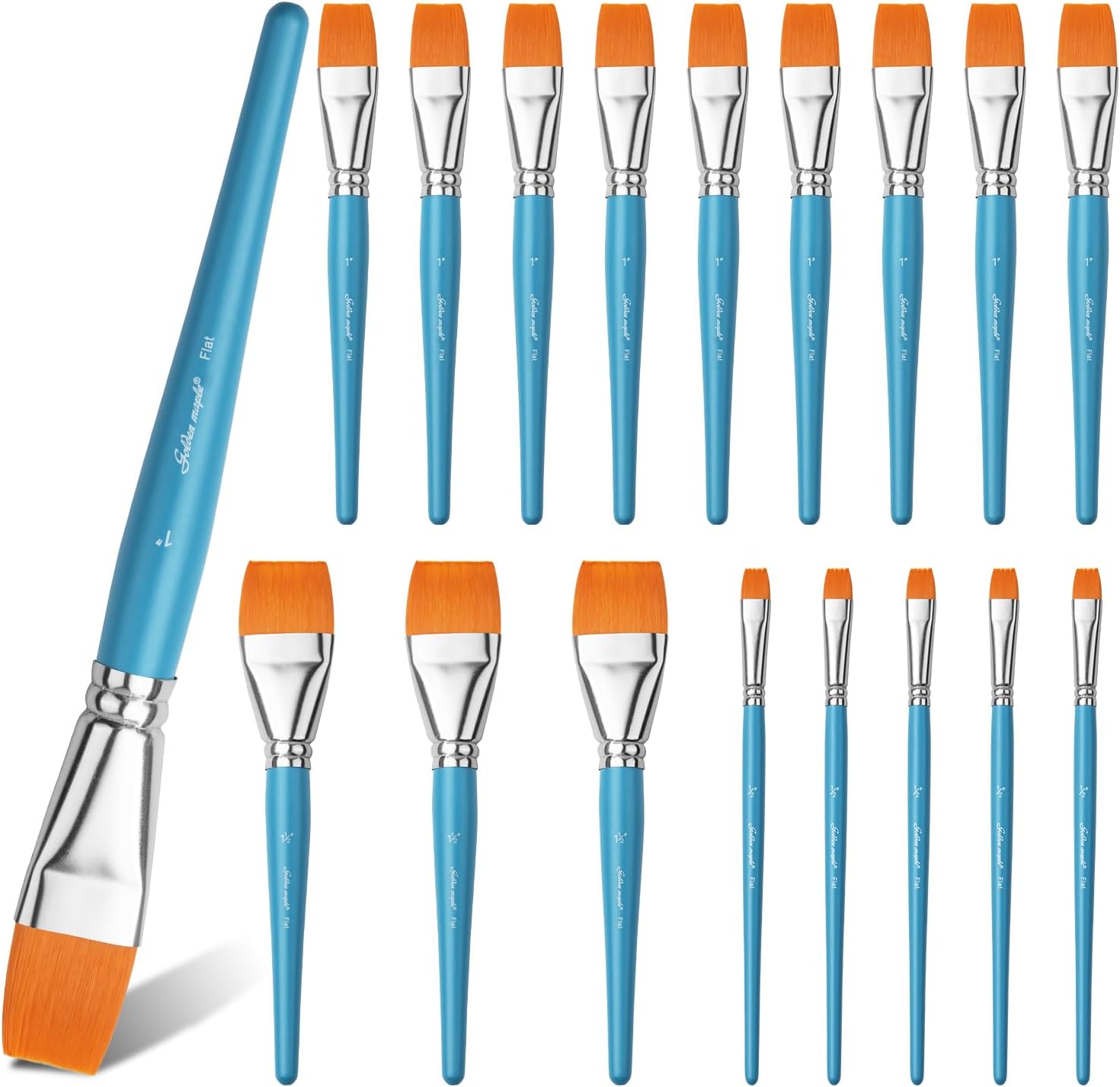 Flat Paint Brushes for Acrylic Painting, Golden Maple 18 PCS Paint Brushes for Acrylic Painting Oil Watercolor & Canvas, Incluing 3pcs 1.5inch, 5pcs 1inch, 10pcs 1 inch Flat Brushes