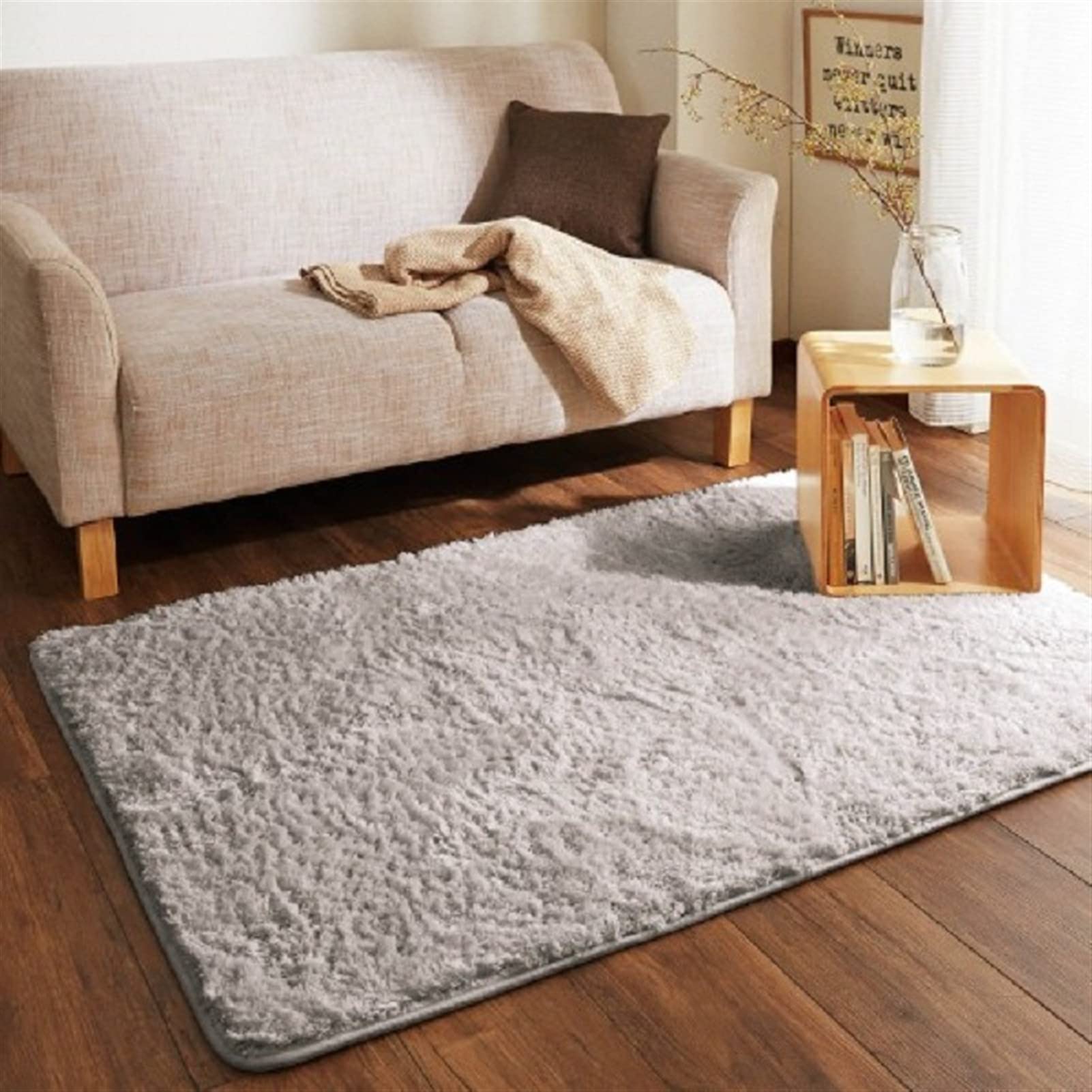 Teppich Läufer Shaggy Hochflor Langflor Flurteppich Einfarbig rutschfest für Innen Schlafzimmer Küche Grau 40 x 120 cm