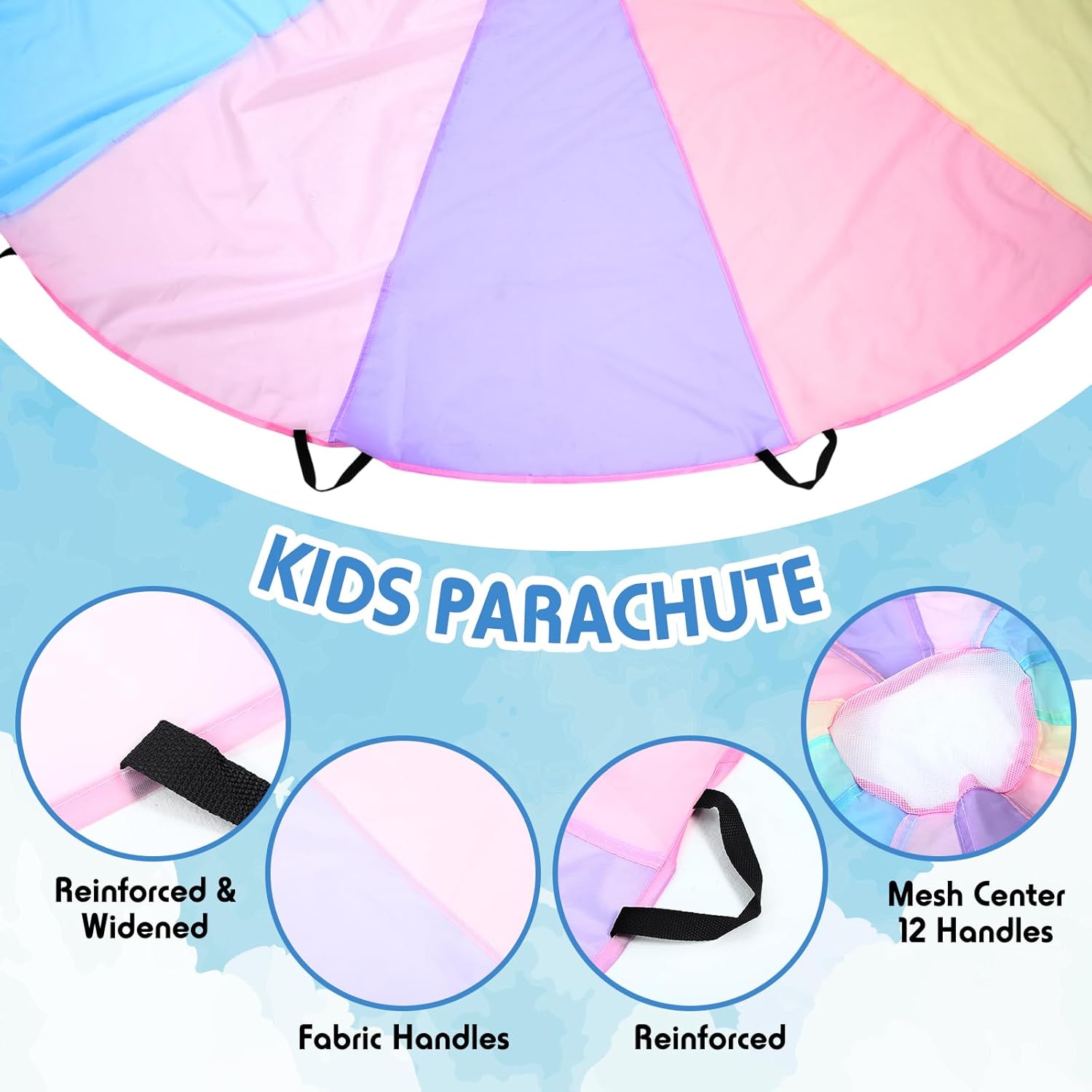 Arrowbash 1 Pcs Kids Play Parachute 10 ft Rainbow Pastel Parachute Toy Tent Game for Children Gymnastics Cooperative Play and Outdoor Playground Activities