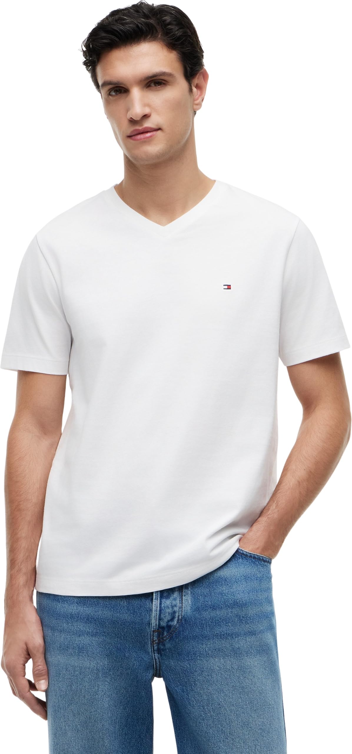 Tommy Hilfiger Men’s Short Sleeve V-Neck Essential T-Shirt, White (White), XXL