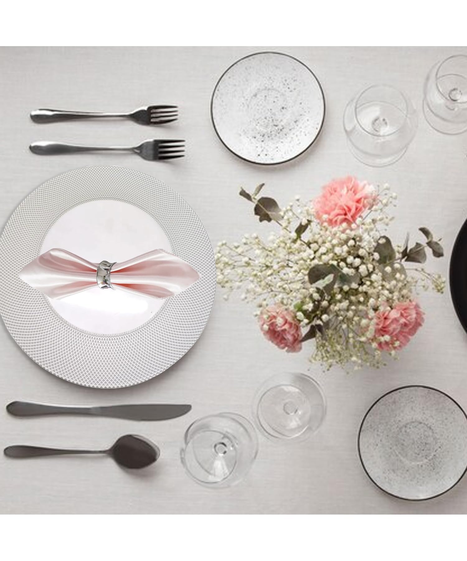 Elegantes platos de cristal plateado con 12 servilleteros martillados – 33 cm diseño a cuadros para servir bodas, fiestas, cumpleaños, eventos y decoración de mesa, juego de 6