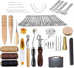 Eastdall 59 PCS Conjunto de ferramentas de couro artesanal Kit de ferramentas de trabalho manual de couro DIY para costura, costura, entalhe, imprão, corte, couro, acórios, profissional, artesanato,