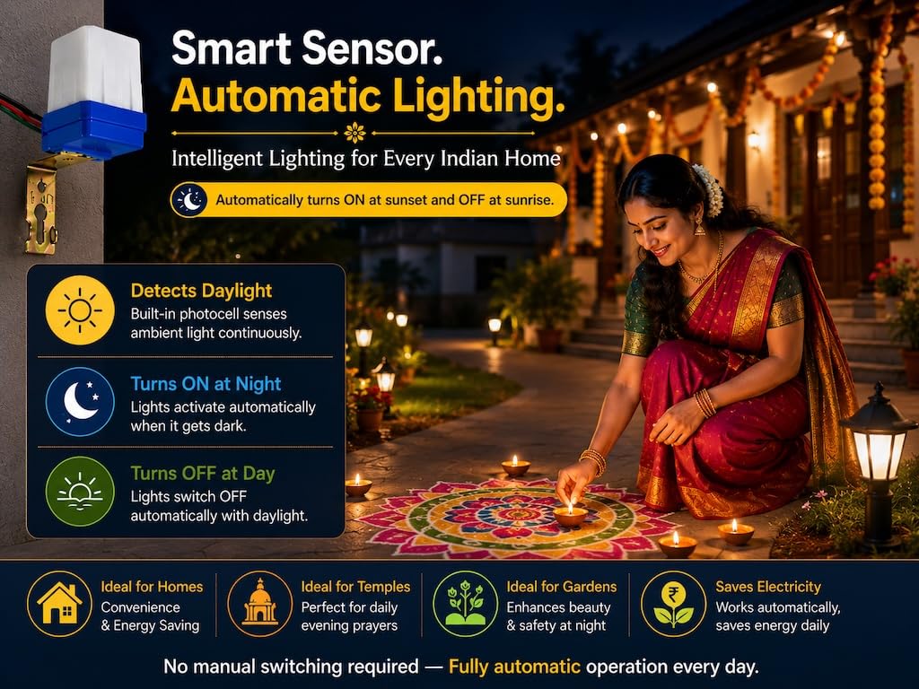 Sisah 220 v Auto Day/Night On/Off Photocell LDR Sensor Switch | 1_way | White 1