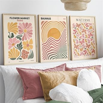 AQCQDQ Matisse Posters Set of 3 Stylish Flower Pictures Canvas Pictures Wall Posters for Living Room Bedroom and Office Decoration Without Frame 40 x 50 cm