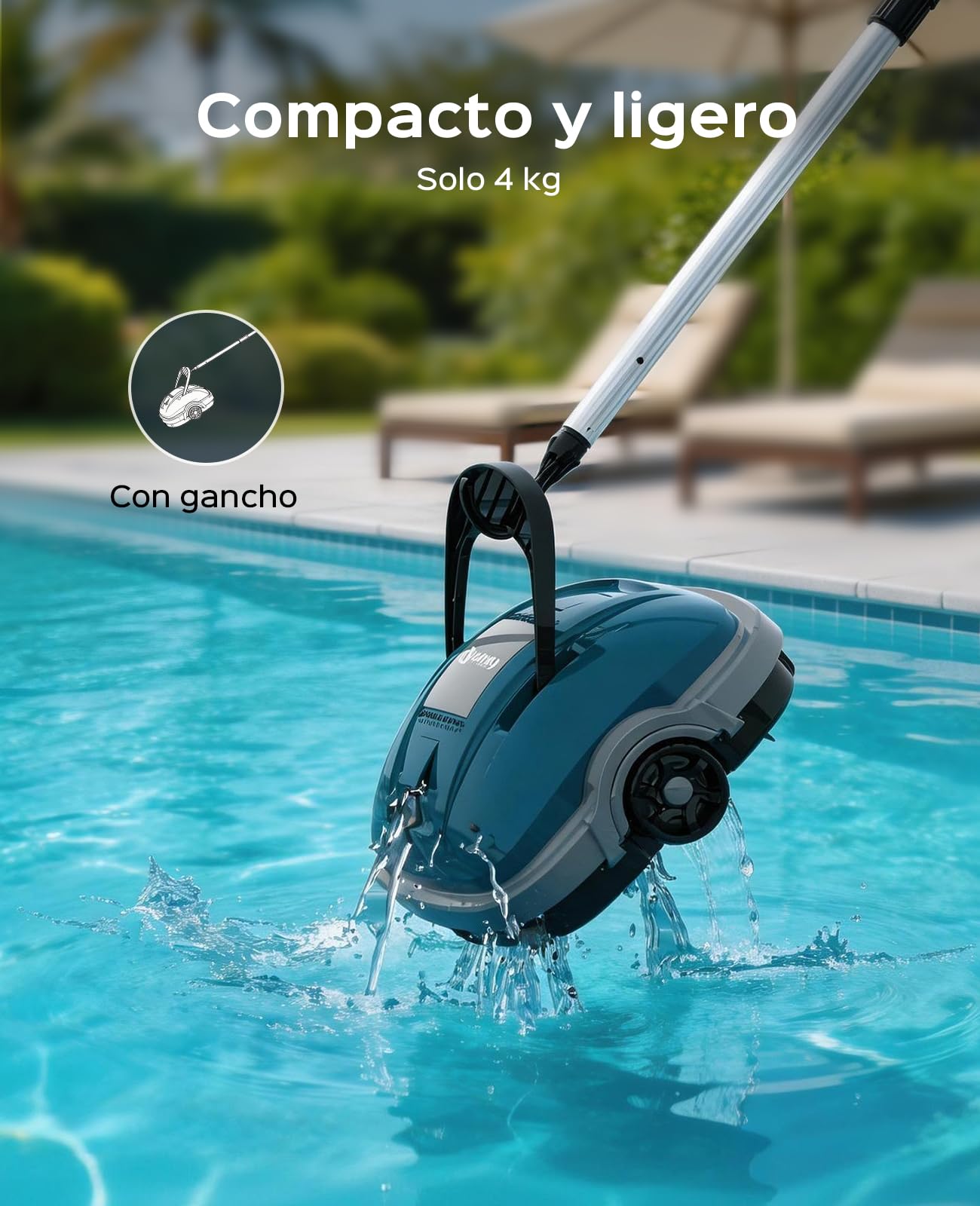 WINNY POOL CLEANER Robot Limpiafondos Piscina Electrico sin Cable,100 min Autonomía,Estacionamiento Auto,Filtración de 180 µm Limpiafondos Piscina,con Gancho,Piscinas Desmontables 80m²-Azul Oscuro