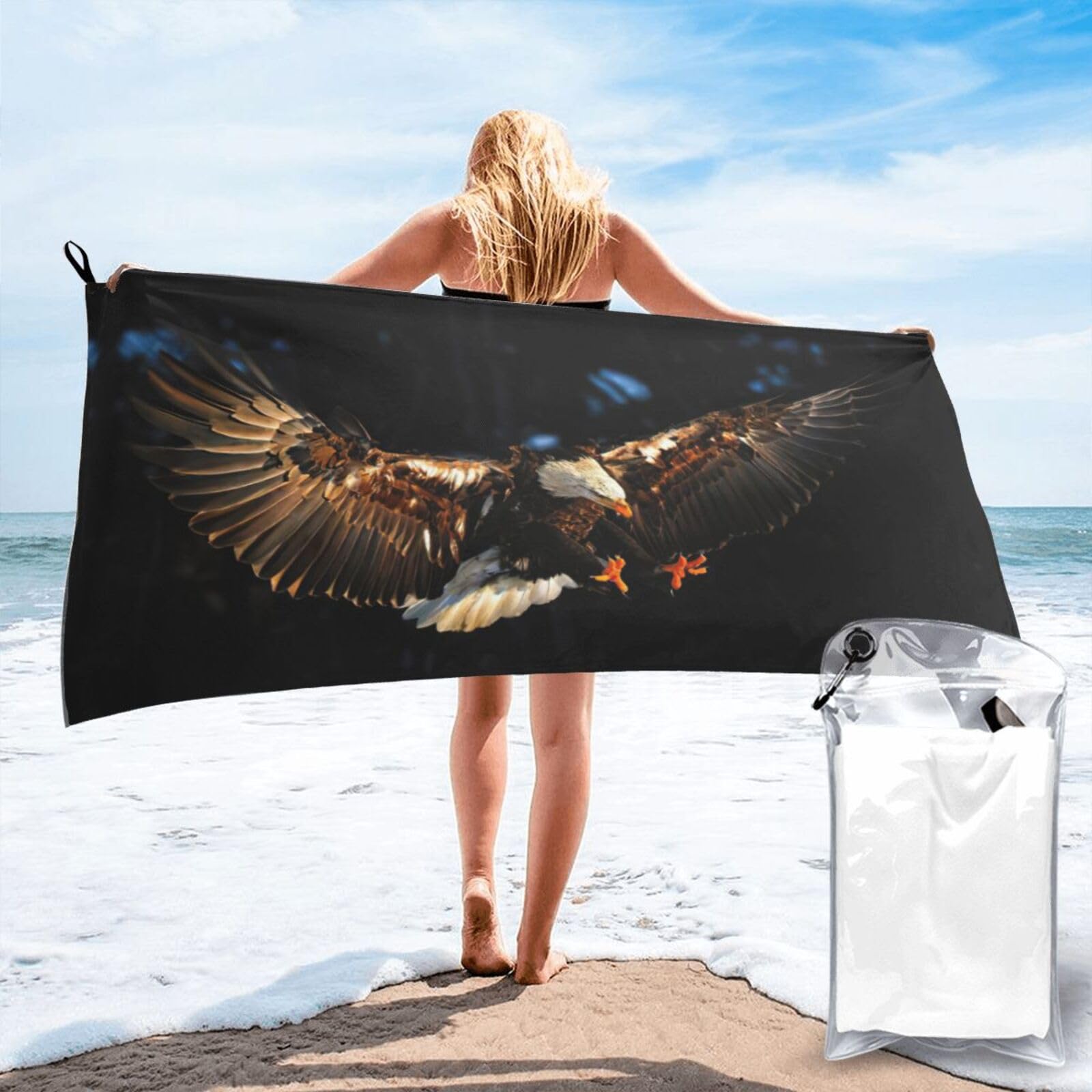 KAPPTYY 3d Bald Eagle Print Quick Dry Towel Bath Shower Beach Wrap For Gym Vacation Adults