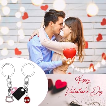 Matching Heart Keychains for Couples Best Friend Brick Heart Keychain Set with Spider Charms Valentines Day Gifts