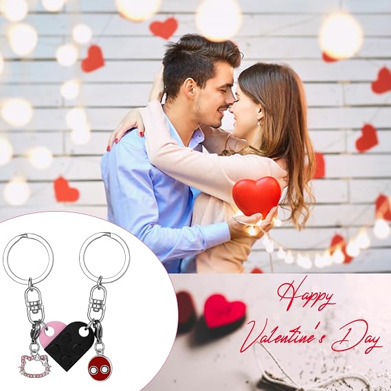 Matching Heart Keychains for Couples Best Friend Brick Heart Keychain Set with Spider Charms Valentines Day Gifts