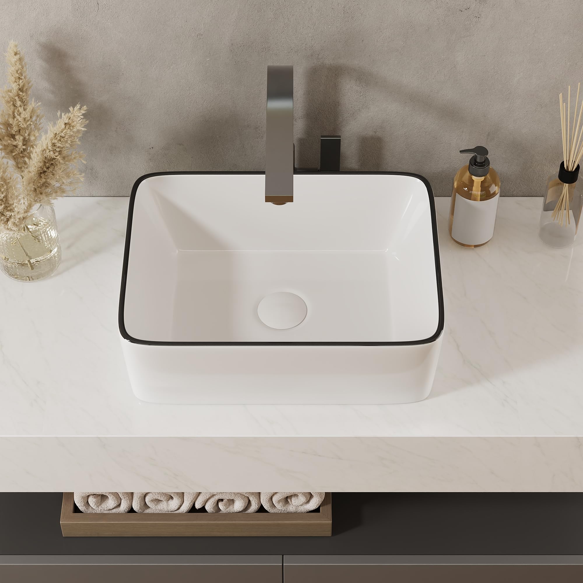 DeerValley White Vessel Bathroom Sink 16"x12" Rectangle Art Basin DV-1V0317