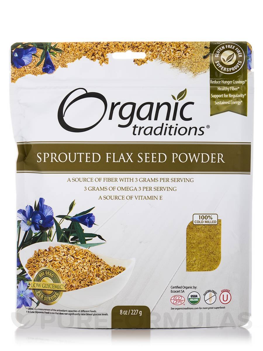 Organic Traditions Sprouted Golden Flax Seed Powder | 227 g | Rich in Fiber, Omega-3, and Vitamin E | Certified Organic