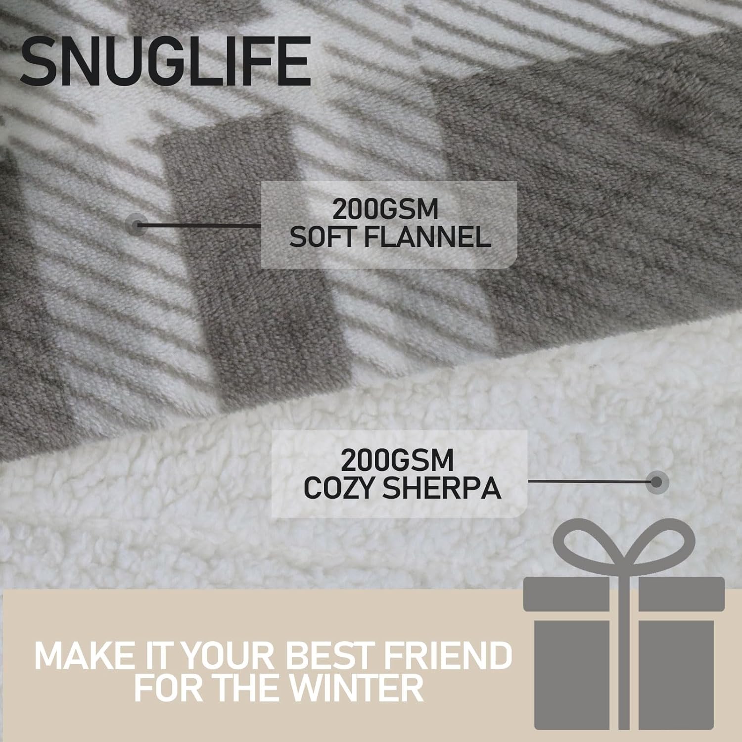 Electric Blanket Heated Throw，50X60，Ultra Soft Sherpa Buffalo Plaid Heated Blanket with 6 Heating Levels & 4 Hours Auto Off，Fast Heating Electric Throw with Overheat Protection,ETL Certification(Gray) - Image 5