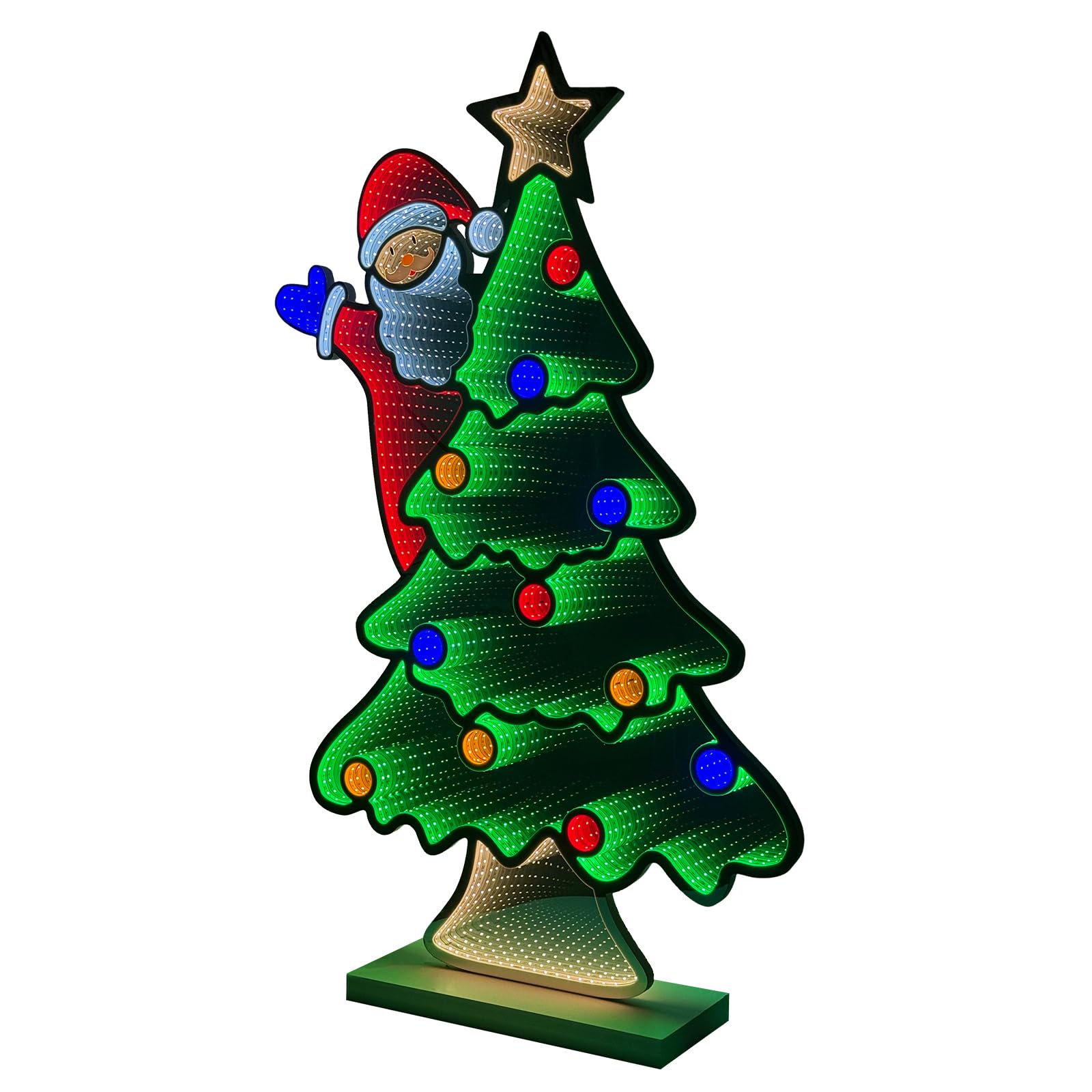 hogardeck Christmas Decorations Indoor, 4 FT Christmas Tree with Santa Infinity Mirror Tunnel Light, 3D Endless Extension Night Light for Home Living Room Party Indoor Outdoor Xmas Decor