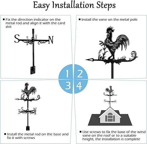 Miniatura 8 de Ship Weather Vane Farm - Barco retro de acero inoxidable, veleta de vela, indicador de dirección del viento con revestimiento antioxidante,
