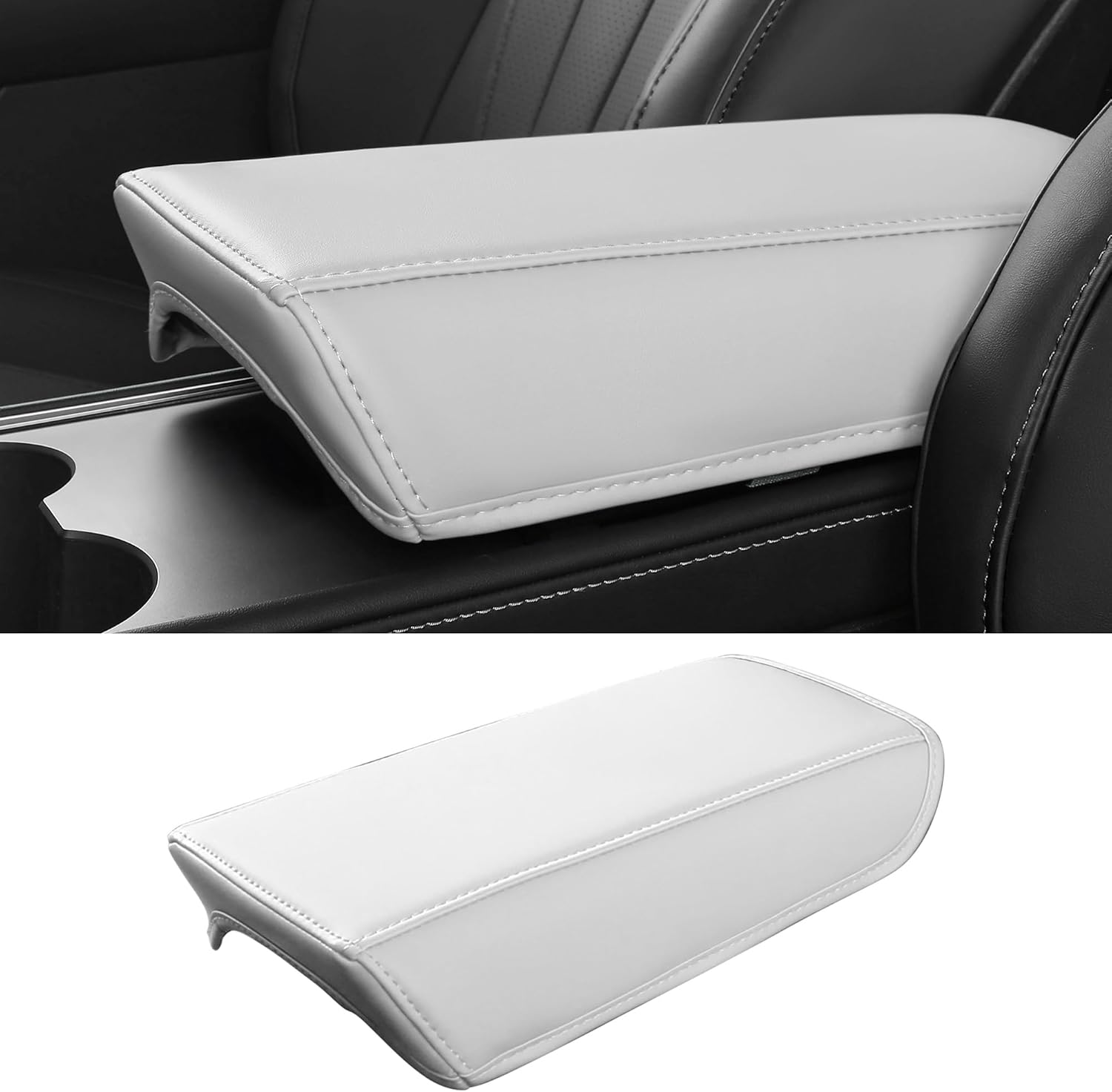 FREESOO Center Console Armrest Cover for Tesla Model Y(2020-2024) & Model 3(2017-2023), Leather Center Console Cover Protector Pad Accessories, White
