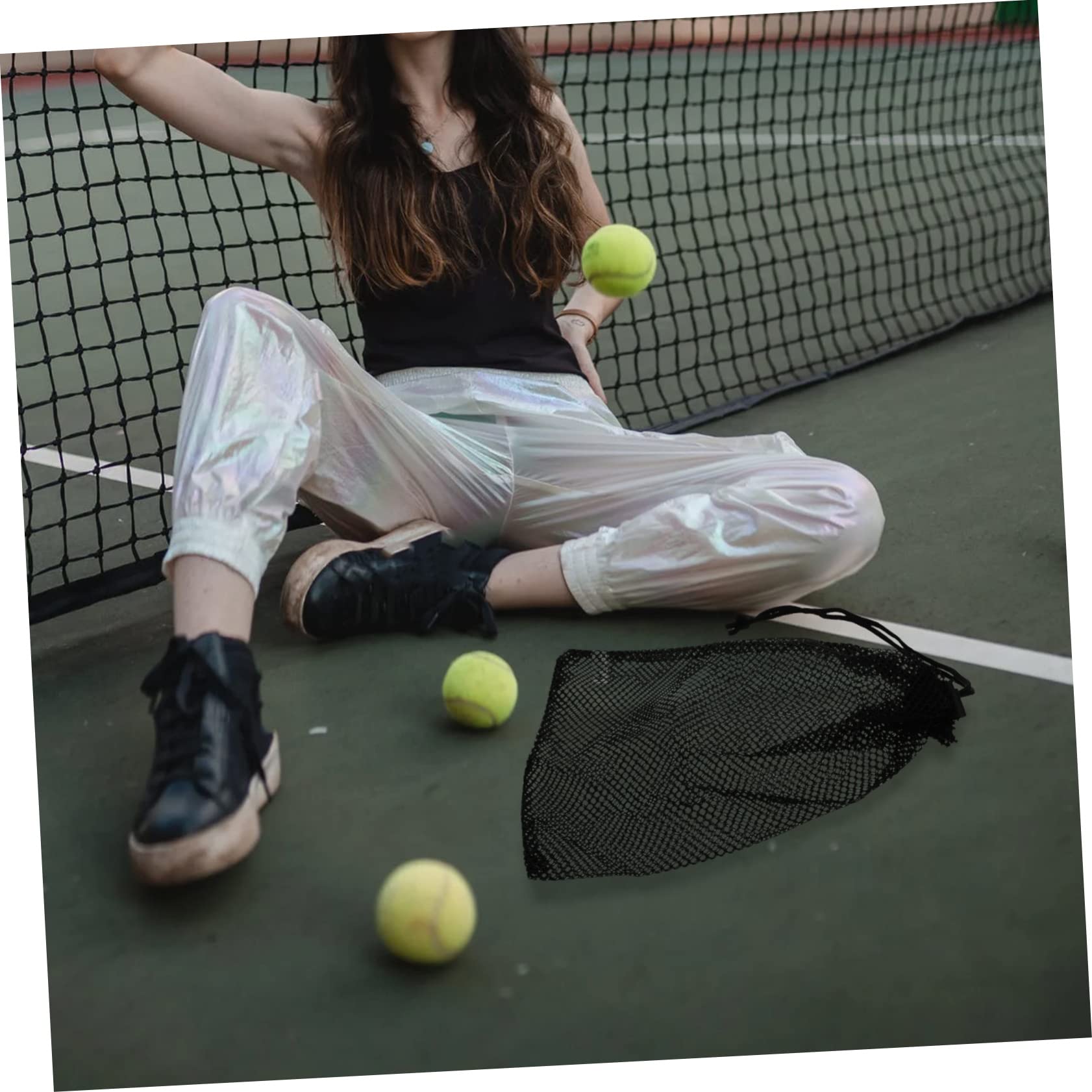 BESPORTBLE 8pcs Mesh Sports Storage Bag Capacity Drawstring Holder for Golf Baseball More Breathable Design Versatile Organizer for Sundries Black