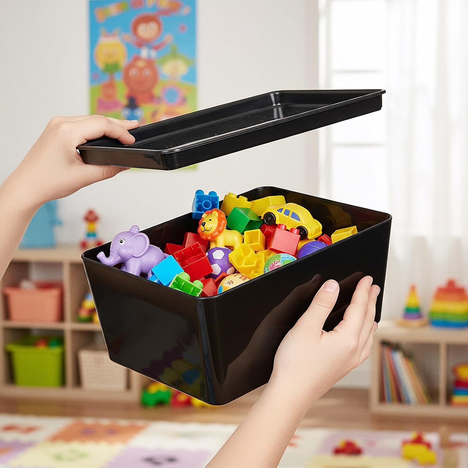 2 Pcs Storage Bins With Lids Multipurpose Stackable Plastic Containers for Home and Office Organization (5 x 7 inches, Black)