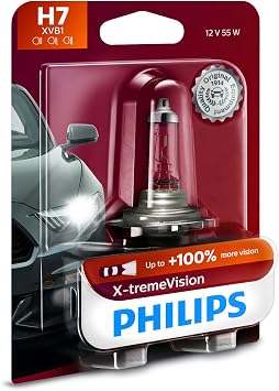 Philips H7 X-tremeVision Upgrade Headlight Bulb with up to 100% More Vision, 1 Pack
