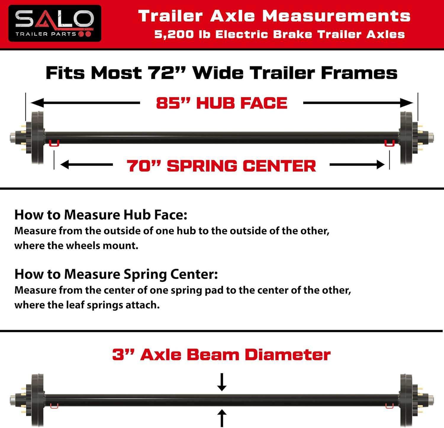 5200 lb Trailer Axle Kit, 85 in Hub Face, 70 in Spring Center, 6 on 5.5 Bolt Pattern, Electric Brake Axle, Running Gear Kit