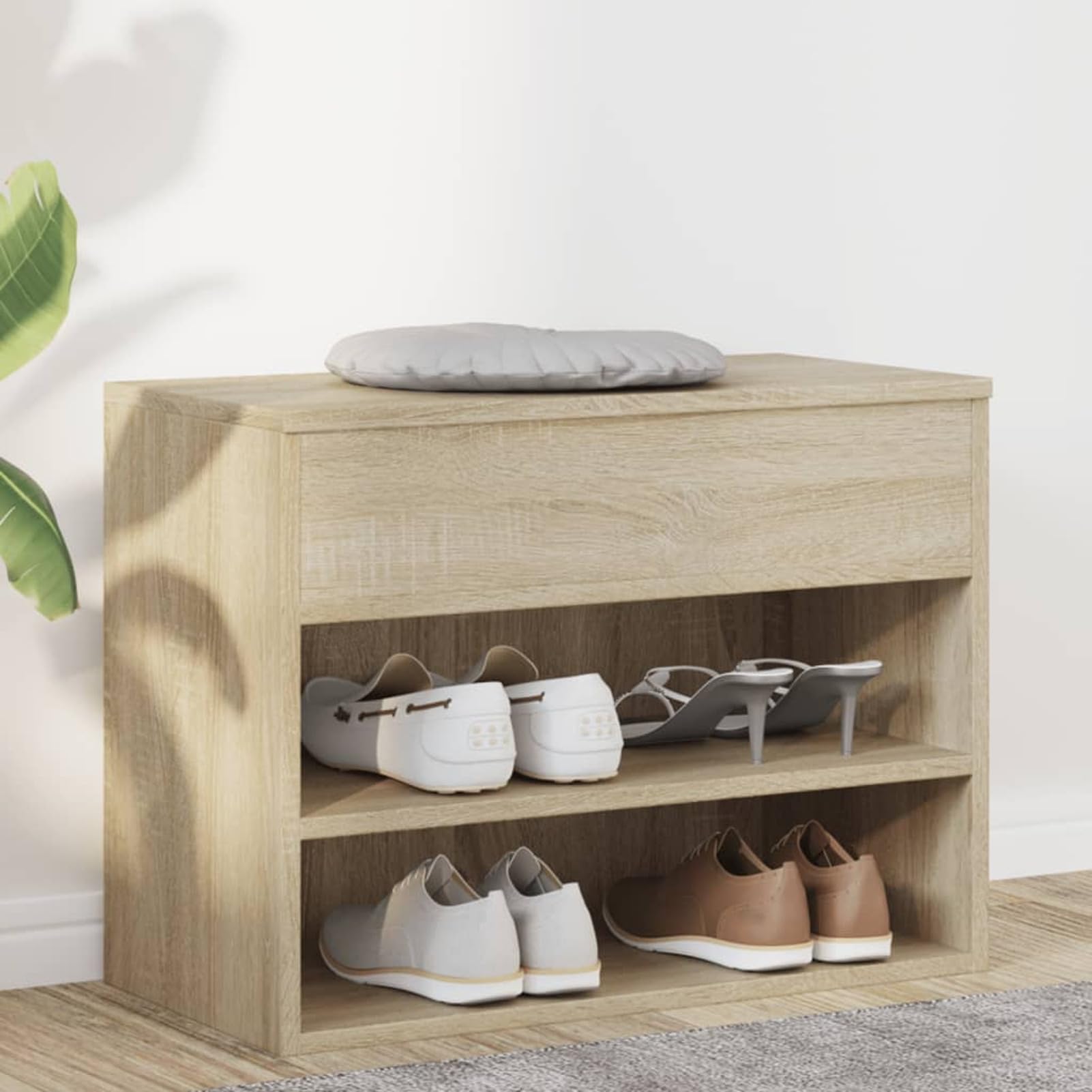 Xichuzi Banco Zapatero, Zapatero Recibidor, Banco Recibidor, Zapatero con Asiento, Banco Entrada Recibidor, de aglomerado Color Roble Sonoma 60x30x45 cm