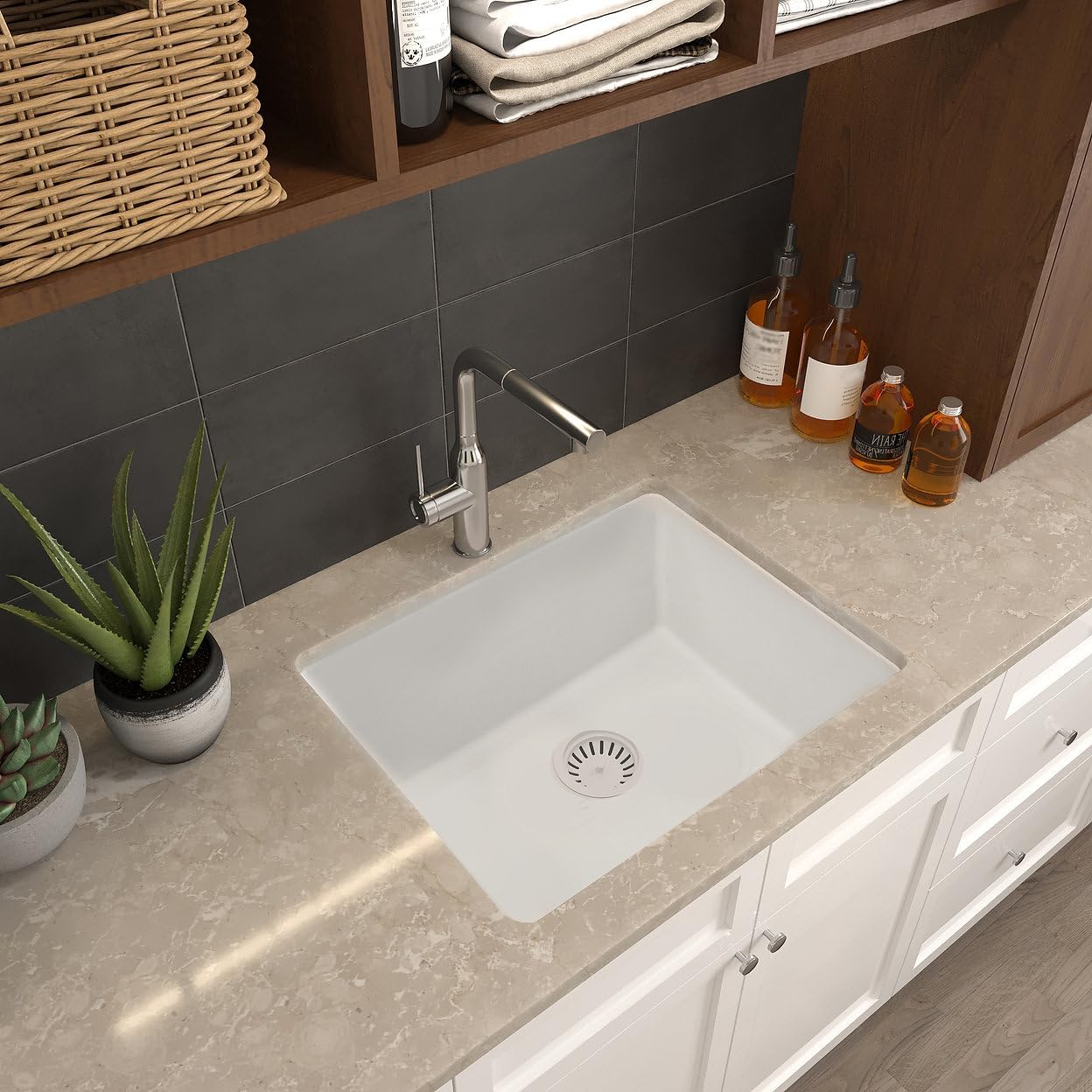 Nantucket Sinks Drop In Utility Sink – 25" Granite Composite Undermount Laundry Sink, Dual Mount, Rectangular Single Bowl, Matte White, Made in Europe – Sturdy, Scratch Resistant – PR2522-DM-W