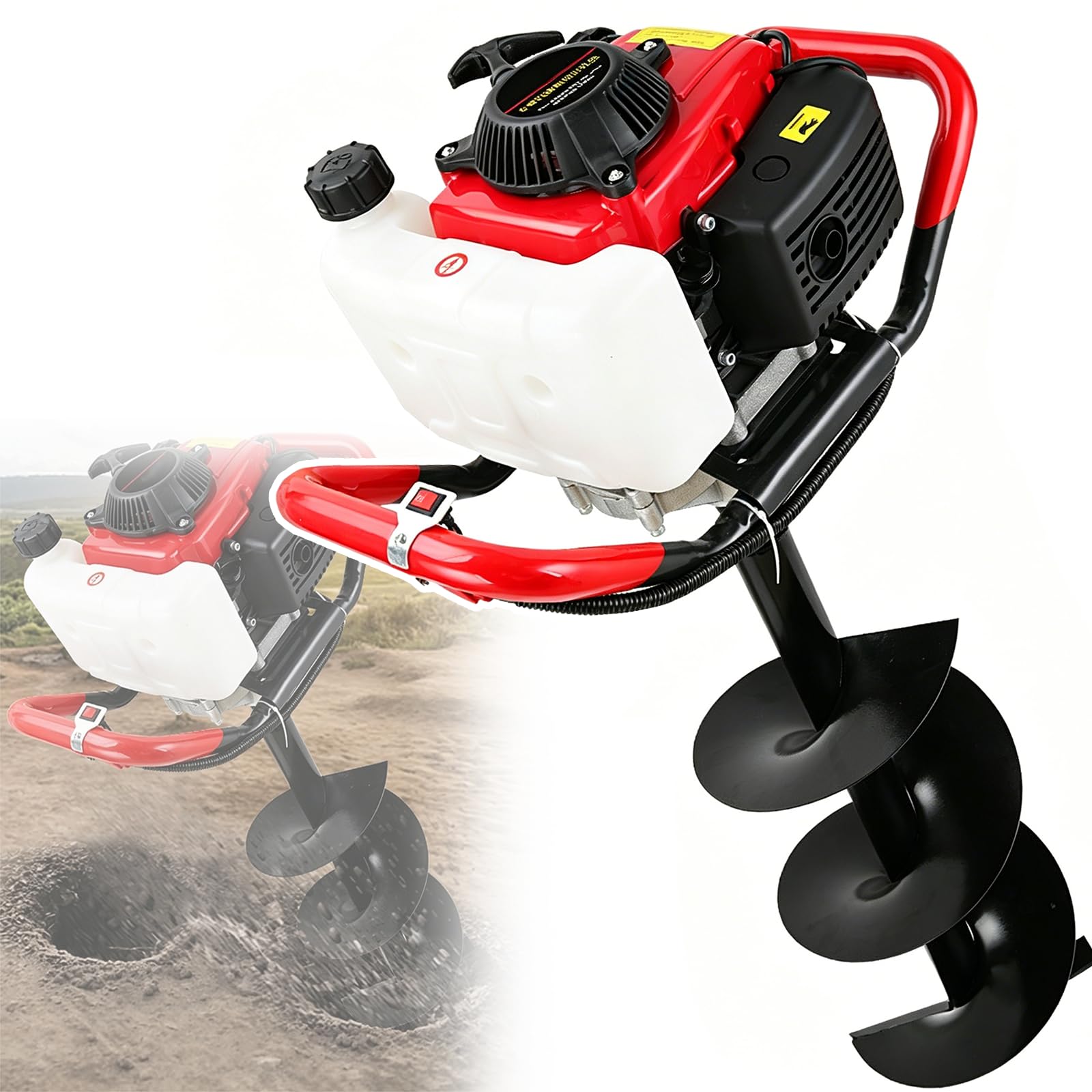 ZHZWwansuGE 4 Stroke Auger Post Hole Digger, Cordless Gasoline Powered Earth Digger, With 4/6/8/10/12/15/20/25/30cm Drill Bits And 80cm Extension Rods, For Farmland Garden, Planting 30cm