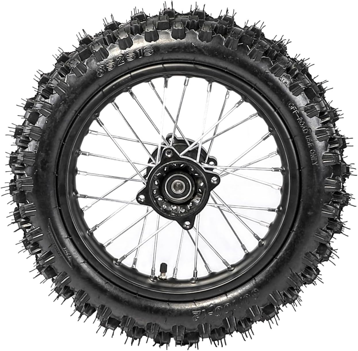 80/100-12 Dirt Bike Tire and Rim Rear Wheel 12mm Bearing for Dirt Pit Bike Offroad Motorcycle Motocross 50cc 110cc 125cc SSR TTR PW80 CRF70 XR70 KX65 KLX110 RM65 Apollo TaoTao