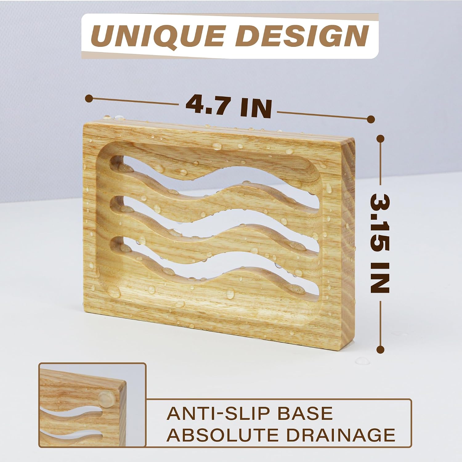 2 Pack Wood Soap Dish, Waterproof Self Draining Soap Dish - Natural Wooden Bar Soap Holder for Bathroom and Kitchen image 2