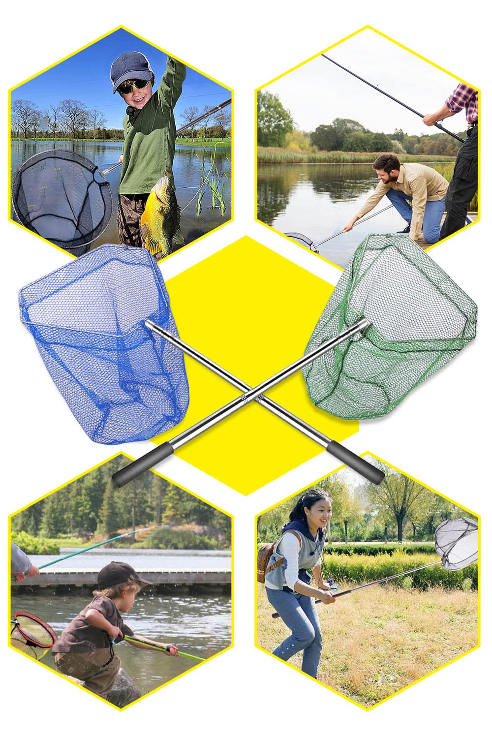 Épuisette Pêche Télescopique Filet De Pêche D'atterissage Extensible Et Pliant