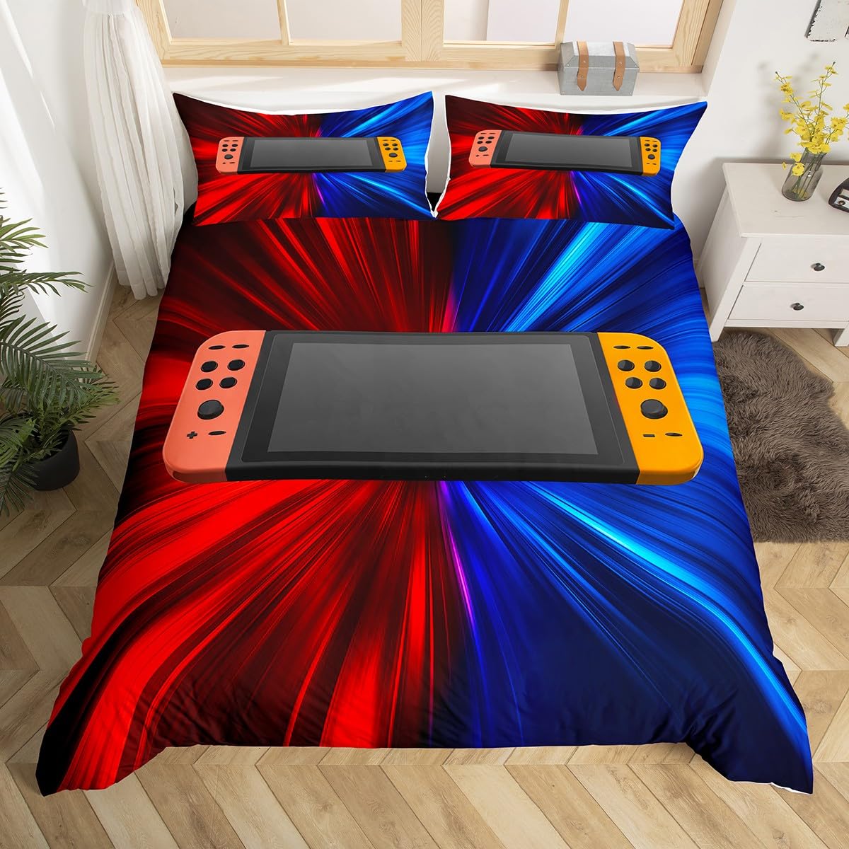Homewish Gamepad Comforter Cover Kids Boys Gamer Duvet Cover Video Games Controller Bedding Set Single Size For Girls Teens Youth Hip Hop Player Gaming Quilt Cover Breathable Bedroom Decor