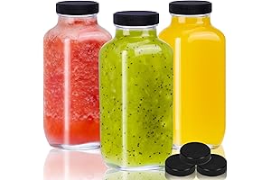 Moretoes 16oz Glass Milk Bottles with Lids, Reusable Beverage Containers