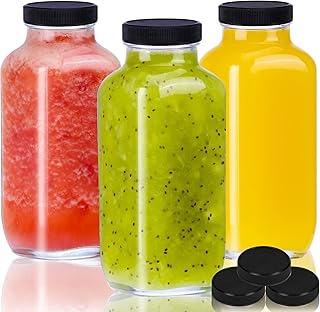 Moretoes 3pcs 16oz Glass Bottles with Lids Glass Milk Bottles Glass Juice Bottles Square Beverage Bottles for Milk Juice Tea Milkshake Water Honey Jam