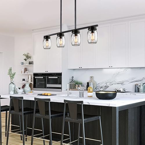 Miniatura 5 de Bilsav Lámpara de isla de granja, con tarro de masón, tamaño mediano, para comedor, lámpara colgante para isla de cocina en acabado negro
